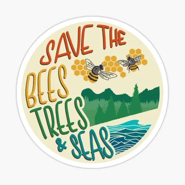 Save The Bees Trees Seas Retro  5PCS Stickers for Wall Background Water Bottles Funny Print Bumper Living Room Lugga